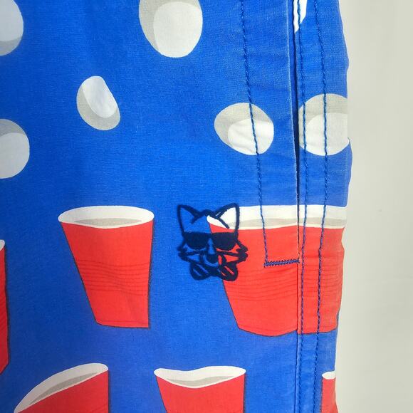 Party Pants Beer Pong Shorts Blue Red Cup Print Size Large Funny Swim Trunks - Picture 2 of 7